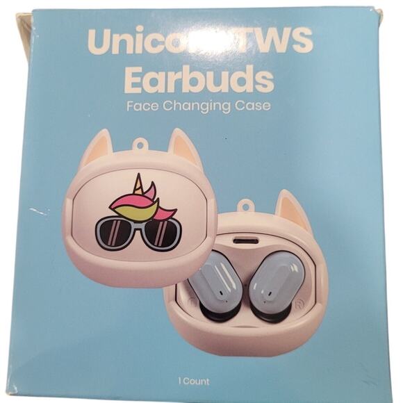 GEMS Unicorn Spinning Animal Face TWS Earbuds White Wireless Bluetooth - Picture 1 of 5